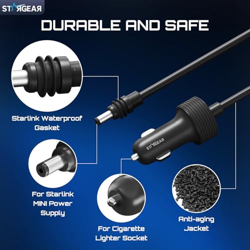 Starlink Mini Cable 12V Power Cable 3M/10FT, Starlink Mini Accessories 16AWG Cigarette Lighter to DC Cord, 12V-48V Car Charger Car Adapter (3M)
