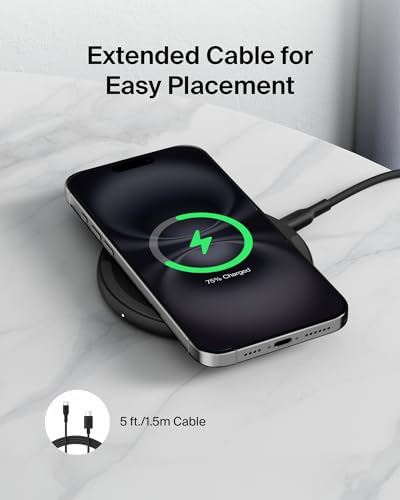 Belkin Wireless Charging Pad 15W - Qi Charger - Wireless Charger iPhone 17, Charging Station for Apple iPhone 16/15/14 Series, AirPods, Samsung Galaxy S25/S24, Pixel 5ft Cable Included, Black, 1-Pack