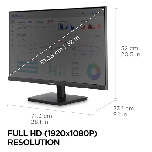 ViewSonic 32 Inch FHD 1080p IPS Computer Monitor, 75Hz Frameless Desktop Monitor with Built-in Speakers, Flicker-Free, Front Controls, HDMI and VGA for Home Office Productivity