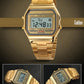 PASOY Men's Digital Gold Stainless Steel Watch Backlit Multifunction Stopwatch Waterproof Sport Watches