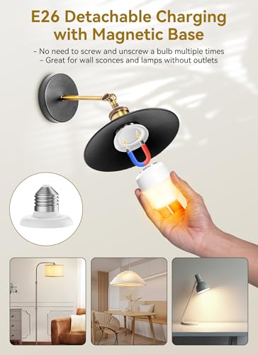 Minetom E26 Rechargeable Light Bulbs with Remote and Timer, Battery Backup Bulb with 12 Colors and Brightness Dimmable, 2300mAh 40W Equivalent LED Light Bulbs for Lamps Sconces Camping, 2 Pack