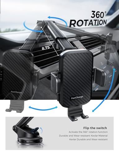 Wireless Car Charger with Phone Holder Mount, 15W Fast Charging Auto Clamping Phone Holders for You Car Windshield Dashboard Air Vent Accessories for iPhone, Samsung Galaxy, Google, etc