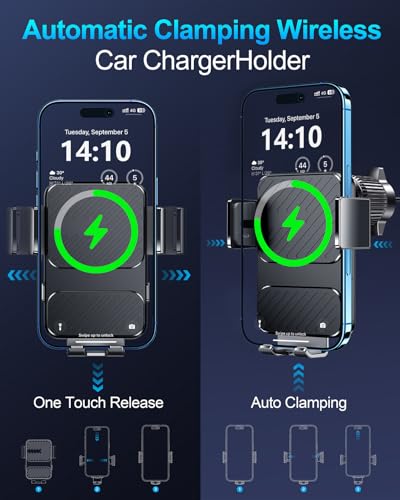 Wireless Car Charger, Phone Holders for Your Car 15W Fast Charging Auto Clamping, Air Vent Car Phone Mount for iPhone 17 16 15 14 13 Mini Pro Max XR, Samsung Galaxy S25 Ultra S24 S23 S22 S21