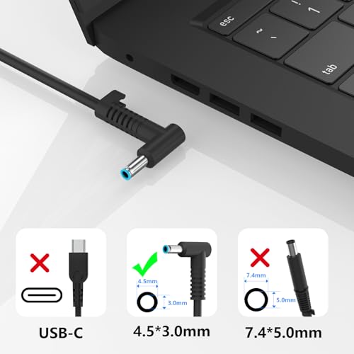 45W 19.5V 2.31A 741727-001 L25296-001/002/003/004 213349-109 TPN-CA14 TPN-LA15 Laptop Charger Compatible with HP Pavilion 15 14 13 11 Notebook Stream 14 13 11 Envy X360 Blue Tip Adapter Power Cord