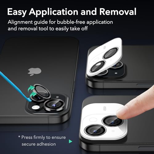 ESR Camera Lens Protector for iPhone 15/15 Plus/14/14 Plus, Ultra-tough HD Individual Lens Protectors, Scratch Resistant, Ultra-thin Tempered Glass, Armorite Series, 1 Pack, Black