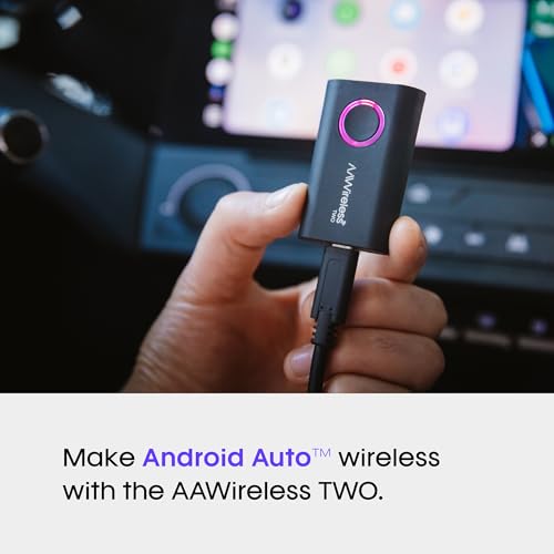 AAWireless Two – Wireless Android Auto Adapter – Convert Factory Wired Android Auto to Wireless – Bluetooth & Wi-Fi Auto Connect – Easy Plug & Play – Multifunction Button – Made in Europe