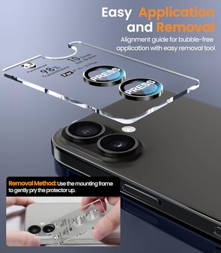 PandaShield 2-Pack Camera Lens Protector for iPhone 17/16/16 Plus, [Anti-Reflection & 98% High Transparency], 9H Explosion-Proof Glass, Anti-Scratch, Easy Installation, Case Friendly, Black