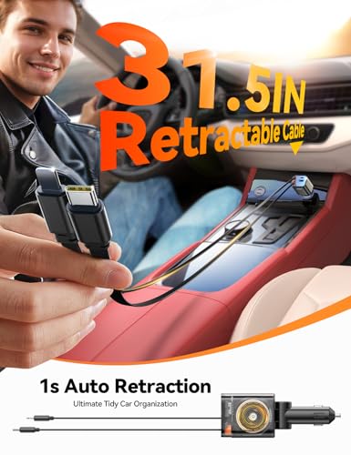 [2026 Ultra-Compact] JOYROOM Retractable Car Charger 84W Car Charger USB C for iPhone 16 17 Fast Charging, Car Accessories, Car Adapter Travel Essentials Gifts for Women Men, for iPhone 17 16 15 14 13