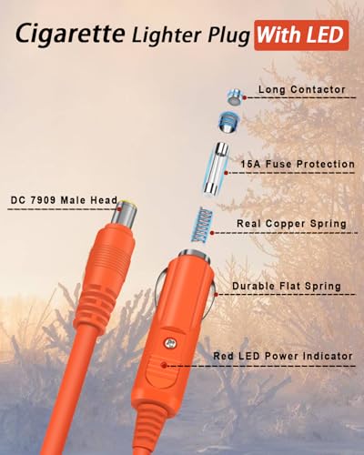 YEZriler 14AWG Car Charging Cable for Jackery Portable Power Station Explorer 3000 2000 1500 1000 880 550 500 300 290 240 160 Jackery Accessories Cigarette Lighter Charger DC Adapter Cord 2M - Orange