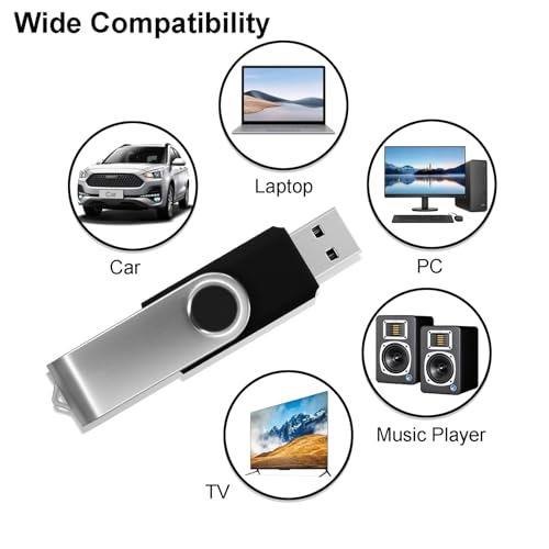 Swivel Design 16GB USB Flash Drive with Keychain, USB 2.0 Portable Thumb Drive Memory Stick, FAT32 Format Flashdrive for Data Storage, Photos, Music, Files (Black, 16 GB)