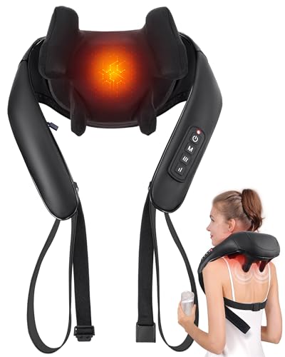 Shiatsu Back and Neck Massager, Cordless Shoulder Massager with Heat, Electric Deep Tissue 3D Kneading Massage Pillow for Shoulder, Leg, Body Muscle Pain Relief, Gifts for Men Women