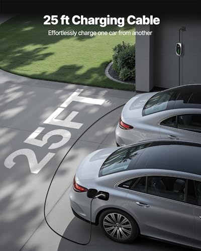 VEVOR Level 1&2 EV Charger, 16 Amp, Electric Vehicle Portable Charger with 25 ft Charging Cable, 120V-240V, NEMA 6-20P Plug NEMA 5-15 Adapter, LED Indicator, Home Car Charging Station for SAE J1772 EV