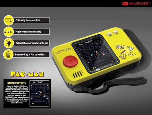 My Arcade Pac-Man Pocket Player Pro: 2.75" Color Display, Retro Gaming Consoles, Arcade Classics, Family Game Night, Retro Mini