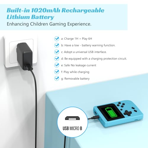 Mini Retro Handheld Games Console, Built-in 400 Video Games,Portable Video Gaming Player with 3.0 Inch IPS Screen and Rechargeable Battery (Blue)