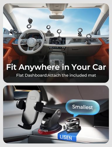 LISEN for Magsafe Car Mount, Cell Phone Holders for Your Car, Magnetic Car Accessories for Women Men Interior Jeep Truck, Vacuum Gifts Kits, for iPhone 17 Pro Max 16 15 14 13 12, Samsung S25，Black