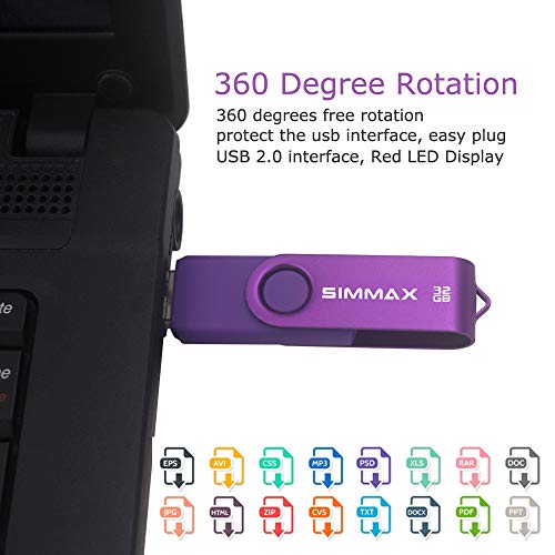 SIMMAX 32GB Memory Stick USB 2.0 Flash Drives Swivel Thumb Drive Pen Drive (32GB Purple)