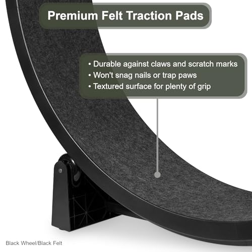 One Fast Cat - Cat Exercise Wheel - Gen. 7 - Safe 48" Diameter - Made in The USA - Black Wheel with Black Felt Traction Pads and Solid Inline Wheels