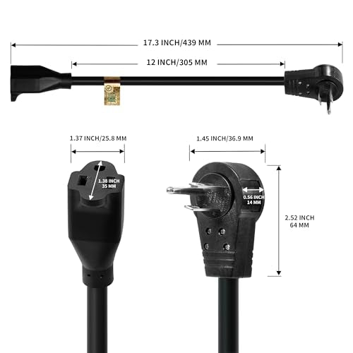 Nekteck 360° Rotating Flat Plug Extension Cord 1 Foot, 14AWG 3 Prong Extension Cord, Low Profile Right Angle Power Cord, Flat Extension Cord Grounded Wire, 15A - UL Certified, Black