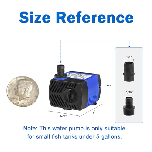 AQUANEAT Small Fountain Pump, 80 GPH Mini Submersible Water Pump with 3.3 ft Tubing, for Aquarium Fish Tank, Pet Water Fountain, Hydroponics, Pond Waterfall Filter Pump