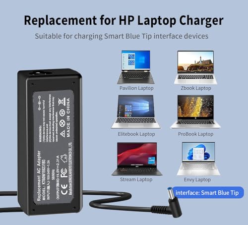 45W 19.5V 2.31A Replacement for HP Laptop Charger Blue Tip,Pavilion x360 Charger 11 13 15, Envy X360 13 15,Zbook 14u G4 G5 15u 15 G3,Stream 11 13 14,HP Model 15 Laptop Charger AC Adapter Power Cord
