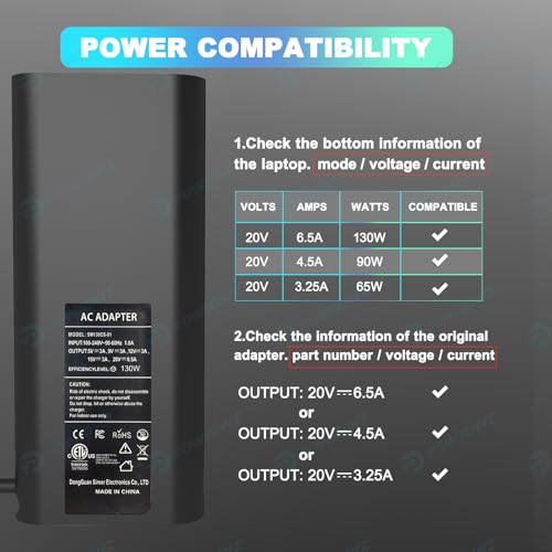 130W USB Type C Laptop Charger Compatible with Dell XPS 15 17 9500 9510 9520 9530 9700 9710 9720 2in1,Precision 5550 5560 5530 5570 5470 5480 5760,Latitude 5431 5531 AC Adapter Computer Power Cord