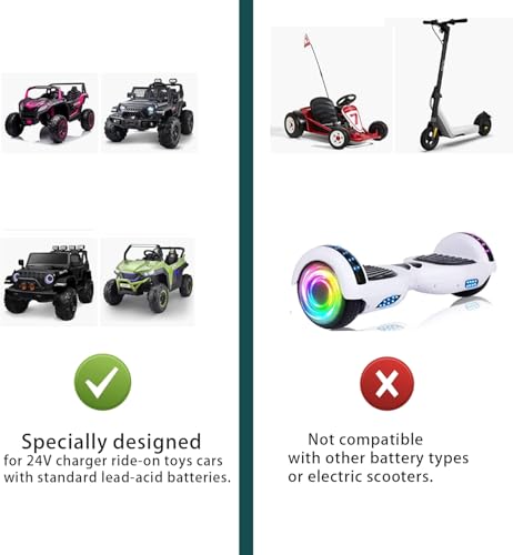 24V Charger for Ride on Toys, 24 Volt Battery Charger for Ride on Car SUV Car Ride-Ons Accessories