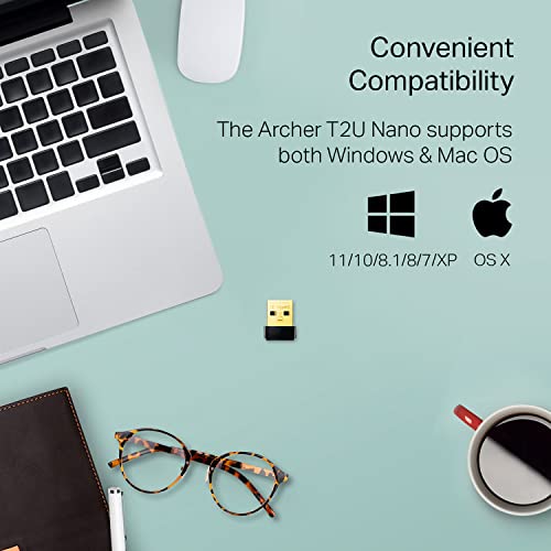 TP-Link Nano AC600 USB WiFi Adapter(Archer T2U Nano)- 2.4G/5G Dual Band Wireless Network Transceiver for PC Desktop, Travel Size, Supports Windows (11,10, 8.1, 8, 7, XP/Mac OS X 10.9-10.14)
