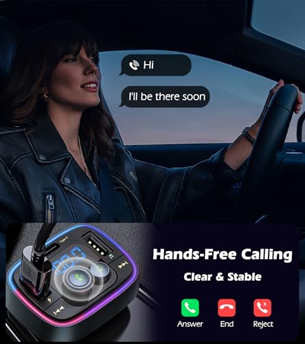 LIHAN FM Transmitter for Car Bluetooth Adapter 5.4,48W PD+QC Fast Charging,Hands-Free Calling,Streams Spotify/Navigation/Music via Car Radio,Wireless Upgrade Non-Bluetooth Cars,USB-C,USB/TF,12V/24V