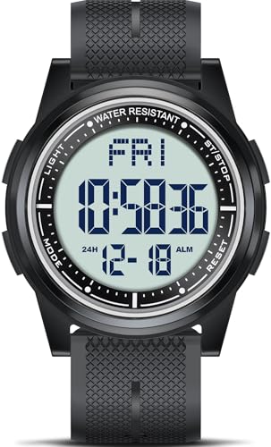 Beeasy Digital Watch for Men Women, 50M Waterproof, Ultra-Thin & Lightweight, 44mm Silicone Sports Watch with Alarm, Stopwatch, Countdown, Ideal for Gym, Running, School, Daily Wear