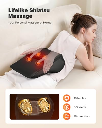 Boriwat Neck Massager with Heat, Back Massager & Deep Tissue Massager, 3D Kneading Massage Pillow for Neck, Back, Shoulder, Leg, Gifts Men Women Mom Dad, Stress Relax at Home Office and Car (Brown)