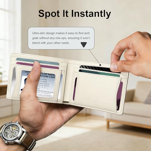 Wallet Tracker Card, Slim Rechargeable Bluetooth Item Locator, Smart Finder Compatible with Apple Find My for Wallet, Luggage, Passport, IP68 Waterproof (iOS Only) (Carbon Fiber Black)