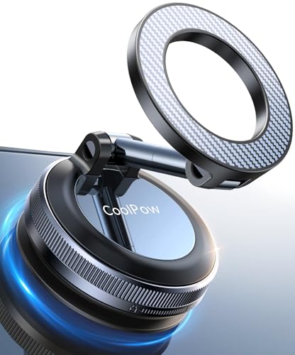 Coolpow【Newest Vacuum Magnetic Phone Holder for Car Phone Holder Mount【Movable Vacuum Suction】Magsafe Car Mount Cell Phone Car Mount Car Accessories for Men Women Carmount for iPhone 17 Pro Max 16 15
