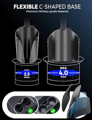 eSamcore Cup Holder Phone Holder, Unobstructed Cup Holder Phone Mount for Your Car Cupholder (2.5"-4") with Flexible C-Shaped Base, 360° Swiveling, 0.8" Deep Clamp Compatible with iPhone 4.7"–7"
