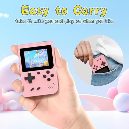Retro Gaming Console, Built-in 400 Classic Retro Game Console, 3.0 Inch IPS Screen Retro Handheld Game Console, 1020mAh Rechargeable Battery, Portable Arcade Video Gaming Console (Pink)