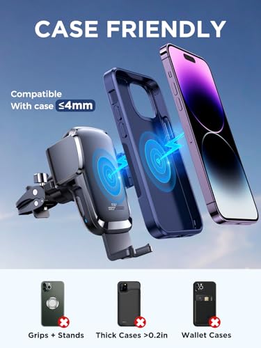 JOYROOM Wireless Car Charger, 15W Fast Charging Auto Clamping Car Phone Holder Charger, Air Vent Car Phone Holder Mount for iPhone 17/16/15 Pro Max Air, Galaxy S26/25 Ultra, Pixel 10 Pro and More