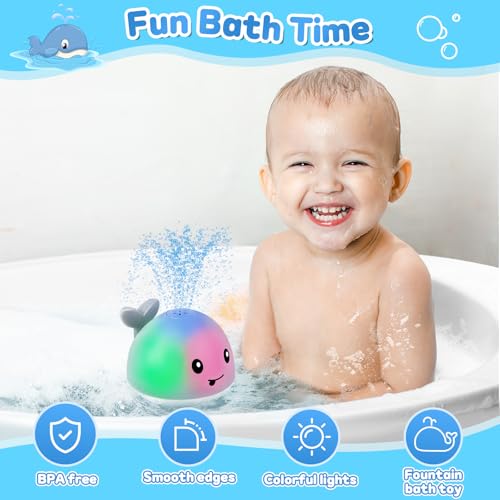 Gigilli Baby Bath Toys, Light up Bath Toys for Kids Ages 1-3, 1 Year Old Boy Girl Valentine’s Gift, 6-12-18 Months Baby Whale Bath Toy Sprinkler, Toddler Fountain Bathtub Pool Water Table Toys