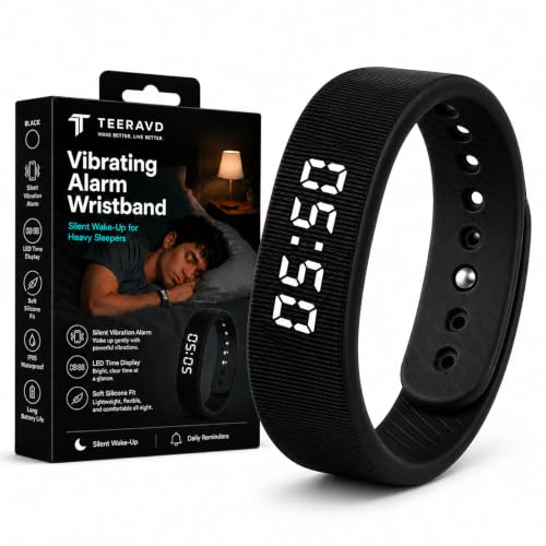 Vibrating Alarm Wristband Clock for Heavy Sleepers Wake Band Wrist Watch Silent Vibration Bracelet Loud Adults Strike Deaf People Despertar with that Won't Partner Extremely Deep (Black)