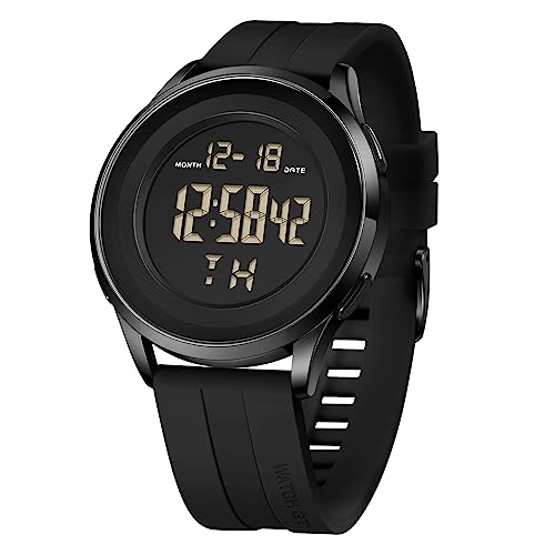 COSSINIGE Mens Digital Waterproof Military Watch for Men Black Dive Tactical Sports Minimalist Ultra-Thin Wrist Watch