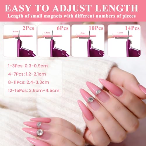False Nail Clippers with Magnets Stainless Steel Nail Cutter for Acrylic Nail Nail Clippers with 15Pcs Small Magnets for Home Salon Nail Art (Pink)