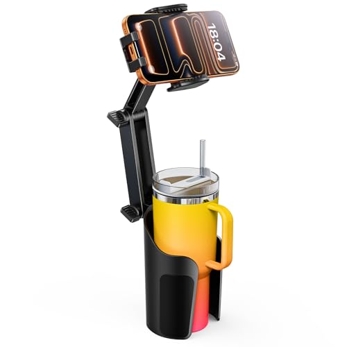 TAZENI 2-in-1 Cup Holder Cell Phone Holder for Your Car Bottle Friendly Cup Cell Phone Holder Mount for Car Height Adjustable Sturdy Fit 4.7-7 inches Phones