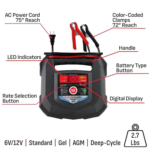 Schumacher Electric Car Battery Charger 12V/6V - Trickle Charger, Maintainer for Automobile & Marine Batteries (AGM/Gel/Deep Cycle) - SC1280