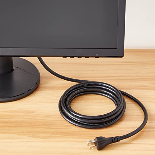Basics Replacement Power Cord for Computer, Monitor, TV, Printer, PC, 3 Prong, 18 AWG, 125 Volts, 10 Feet, Black