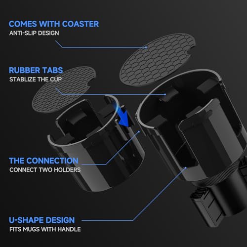 DYLEN Car Cup Holder Expander, 2 in 1 Cup Holder Adapter Extender for Car with Expandable Insert, Fits Yeti, Hydroflask and Other Large Water Bottles & Mugs in 2.2"-4.6" (10-46oz)