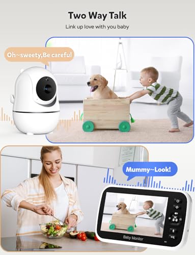 GoodBaby 5" Baby Monitor with Camera and Audio, No WiFi Secure Camera, 30-Hour Battery, Remote PTZ, Auto Night Vision, Room Temperature, Two-Way Audio，Lullabies，960 ft Range