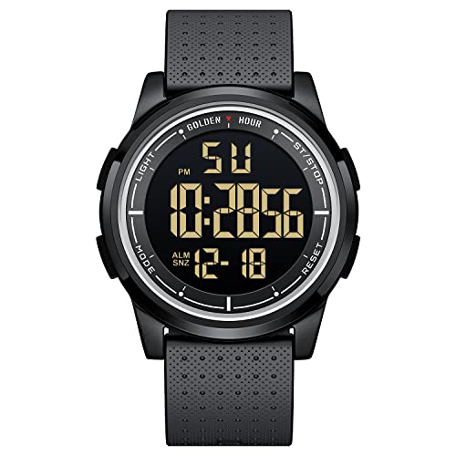 GOLDEN HOUR Ultra-Thin Minimalist Sports Waterproof Digital Watches Men with Wide-Angle Display Rubber Strap Wrist Watch for Men Women