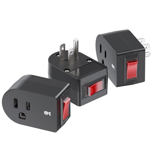 [ETL Listed] Cable Matters 3-Pack Grounded Outlet Switch with On Off, Plug Switch On Off, Single Outlet Adapter, Black