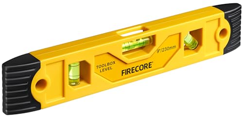 Torpedo Level Magnetic, Firecore 9 Inch Shockproof Small Leveler Tool with 3 Bubble Spirit Level 45 90 180 Degree, Construction Levelers for Hanging Pictures Install Shelf Home Renovation