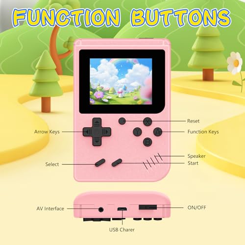 Retro Gaming Console, Built-in 400 Classic Retro Game Console, 3.0 Inch IPS Screen Retro Handheld Game Console, 1020mAh Rechargeable Battery, Portable Arcade Video Gaming Console (Pink)