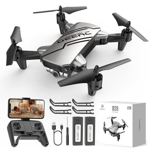 DEERC D20 Mini Drone for Kids with 1080P HD FPV Camera Remote Control Toys Gifts for Boys Girls with Altitude Hold, Headless Mode, One Key Start Speed Adjustment, 3D Flips 2 Batteries, Silver