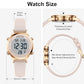 GOLDEN HOUR Waterproof Women's Digital Sports Watches with Silicone Strap, Alarm Calendar Stopwatch Chronograph 32mm Rose Gold Case